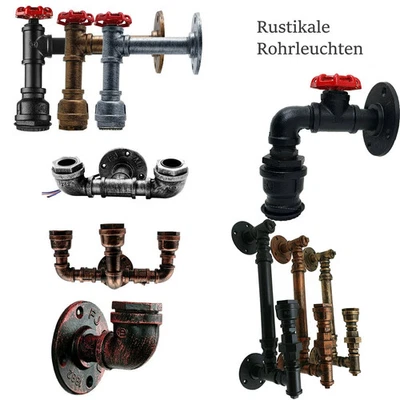 Industrielle Rohr Wandleuchte E27 Vintage Retro Steampunk Eisen Wandlampe - Bild 1 von 4