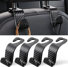 LivTee Car Purse Hook, 4 Pack Universal Auto Seat Headrest Hook Black-CF 