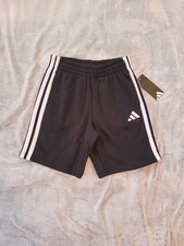 Adidas Boys Size Medium 10-12 Striped Fleece Sweat Shorts Drawstring Waist Black