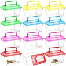 12Pcs Plastic Reptile Terrariums Carrier Cage, Tarantula Enclosure Breeding B...