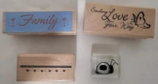 Wooden Rubber Stamp Lot (4) Family Love Valentines Art Scrapbook