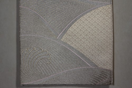Japanese silk brocade obi fabric pink mauve silver wave pattern 31x50cm - Picture 4 of 24