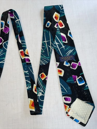 Gianno Mens Dress Tie Size 55" Black Geometric 100% Polyester Designer - Picture 9 of 12