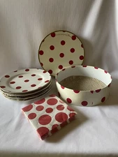 Rosanna Red Dots 8" Salad Plate Set With Napkins New in Box 4 Plates