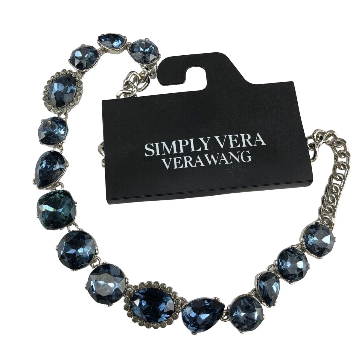 Simply Vera by Vera Wang Necklace Silver Tone Blue Rhinestones New with Defect