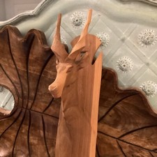 Hand Carved Wood Gazelle Antelope Wall Art Sculpture Mid Century Modern Kenya