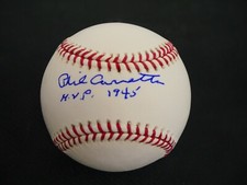 PHIL CAVARRETTA SIGNED BASEBALL WITH M.V.P. 1945 INSCRIPTION JSA COA *B1099