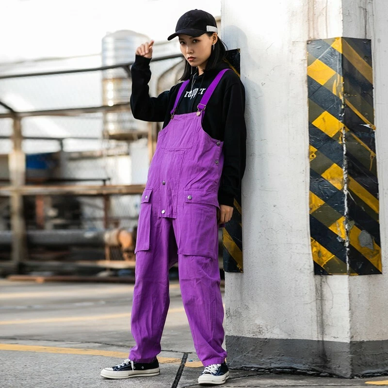 Womens Mens Baggy Loose Overalls Multi-pockets Jumpsuit BF Hiphop