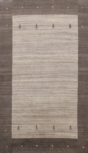 Bordered Modern Gabbeh Oriental Area Rug Hand-knotted Abstract Gray Wool 5x8 ft - Picture 1 of 12