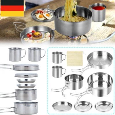 Camping Kochgeschirr Set 2-3 Person Edelstahl Kochset Outdoor Töpfe Bratpfanne