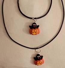 Halloween/fall Pumpkin Necklace Matching Bracelet, Black. kids/adults