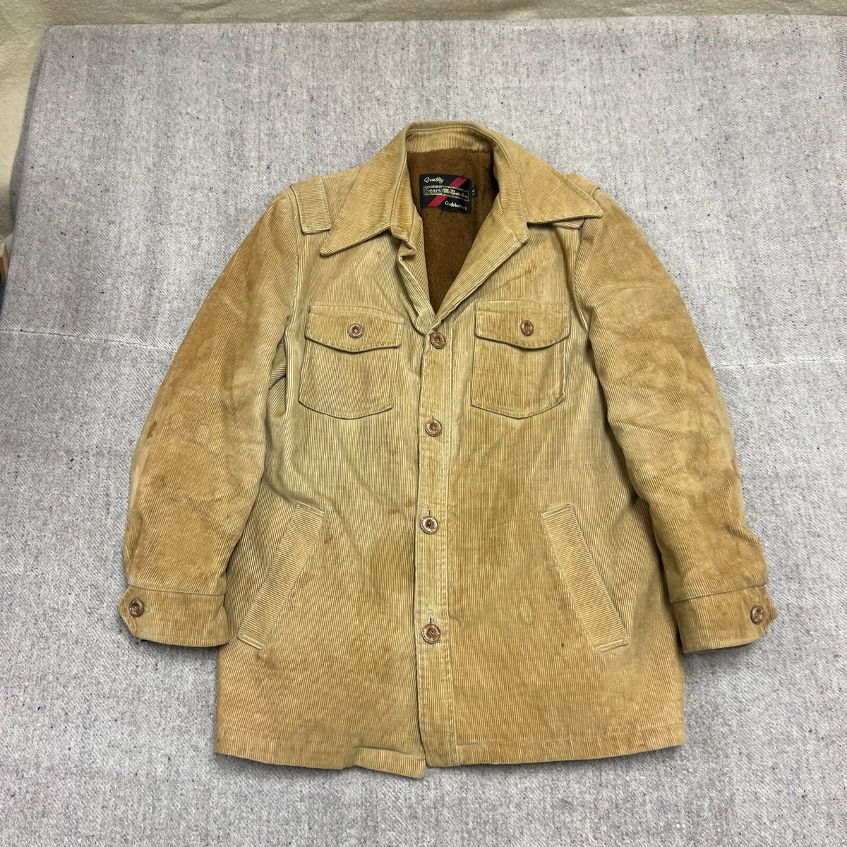 ジャケット・アウター 70s Sears corduroy tailored jacket patch Vintage Sears Corduroy Jacket Mens 42 Beige 1970s Lined USA