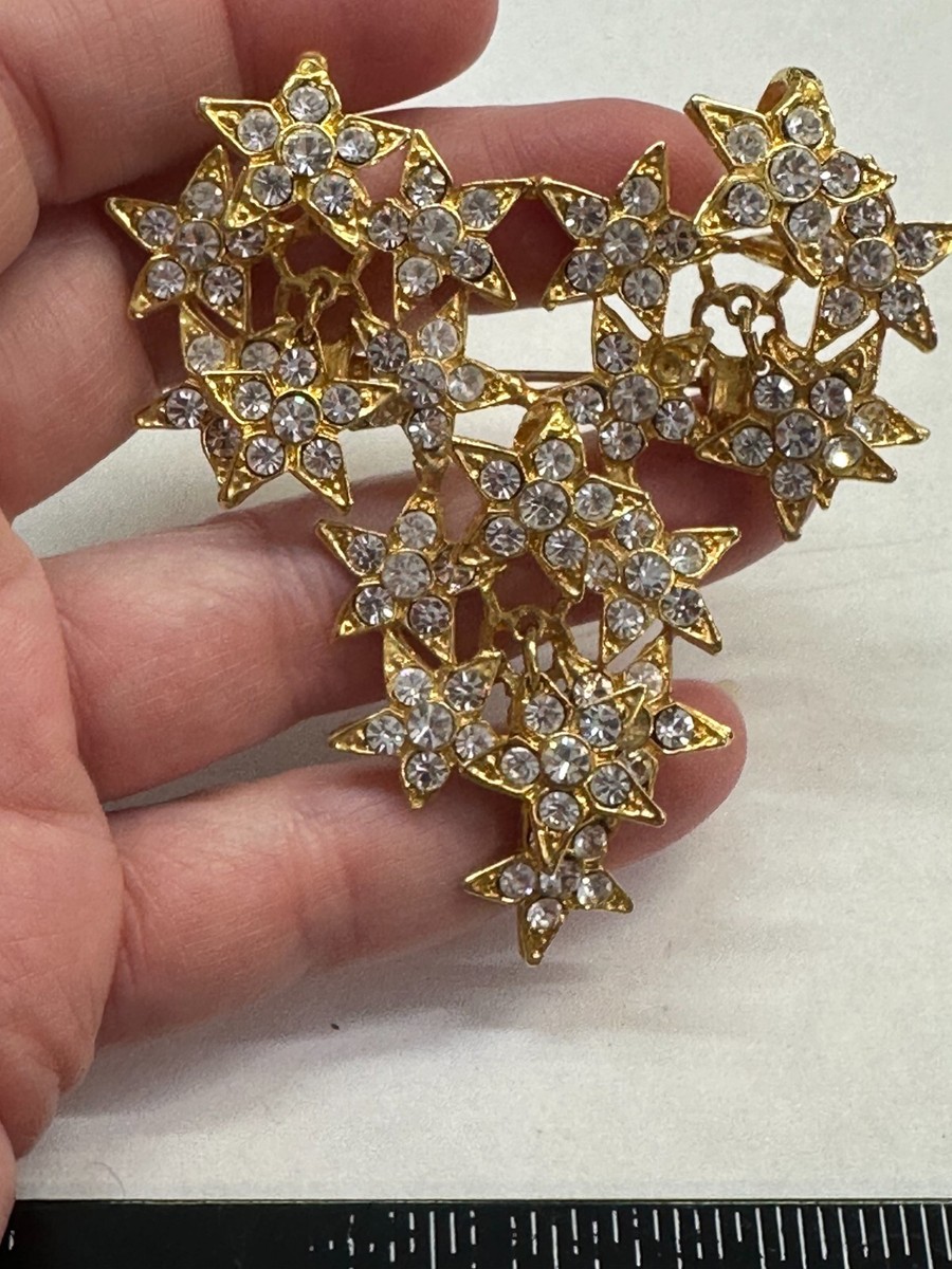 Flowers Clear Rhinestone Vintage Pin Brooch Gold J-177 | eBay