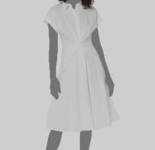 Lauren Ralph Lauren Women White Twist-Front Cotton-Blend Shirtdress Size 12