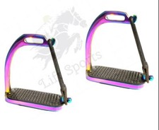 4.75" RAINBOW MULTI COLOR HORSE PEACOCK RIDING SAFETY STIRRUPS IRONS GLOSS FILLI