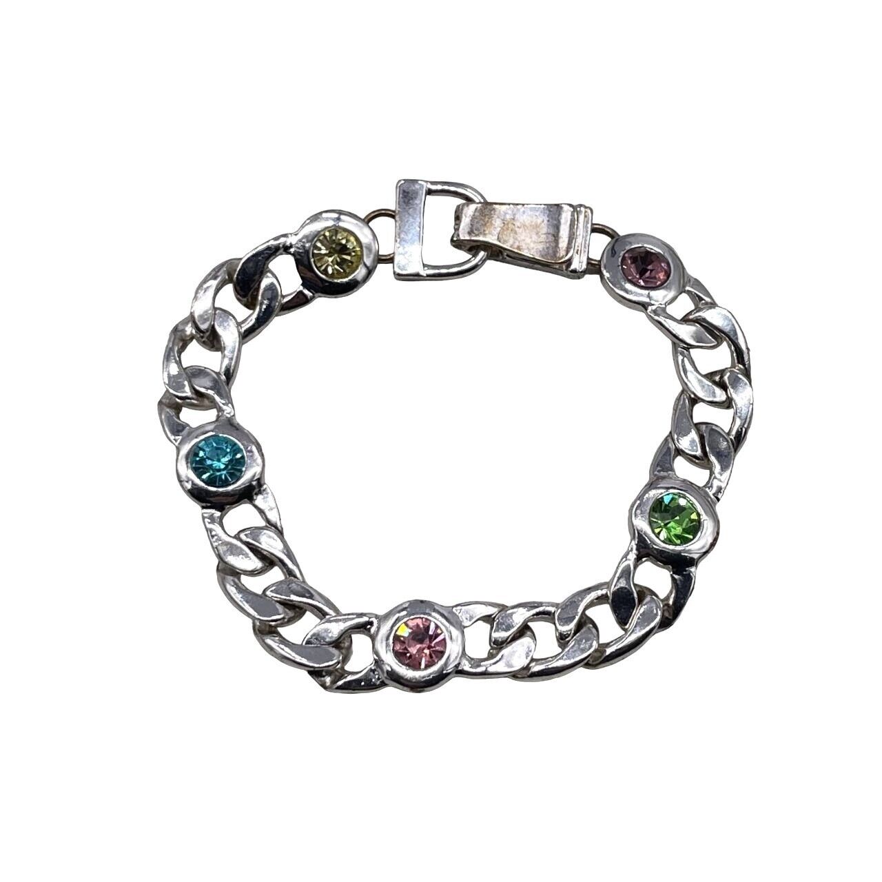 Multicolor Rhinestone Link Chain Bangle Bracelet … - image 1