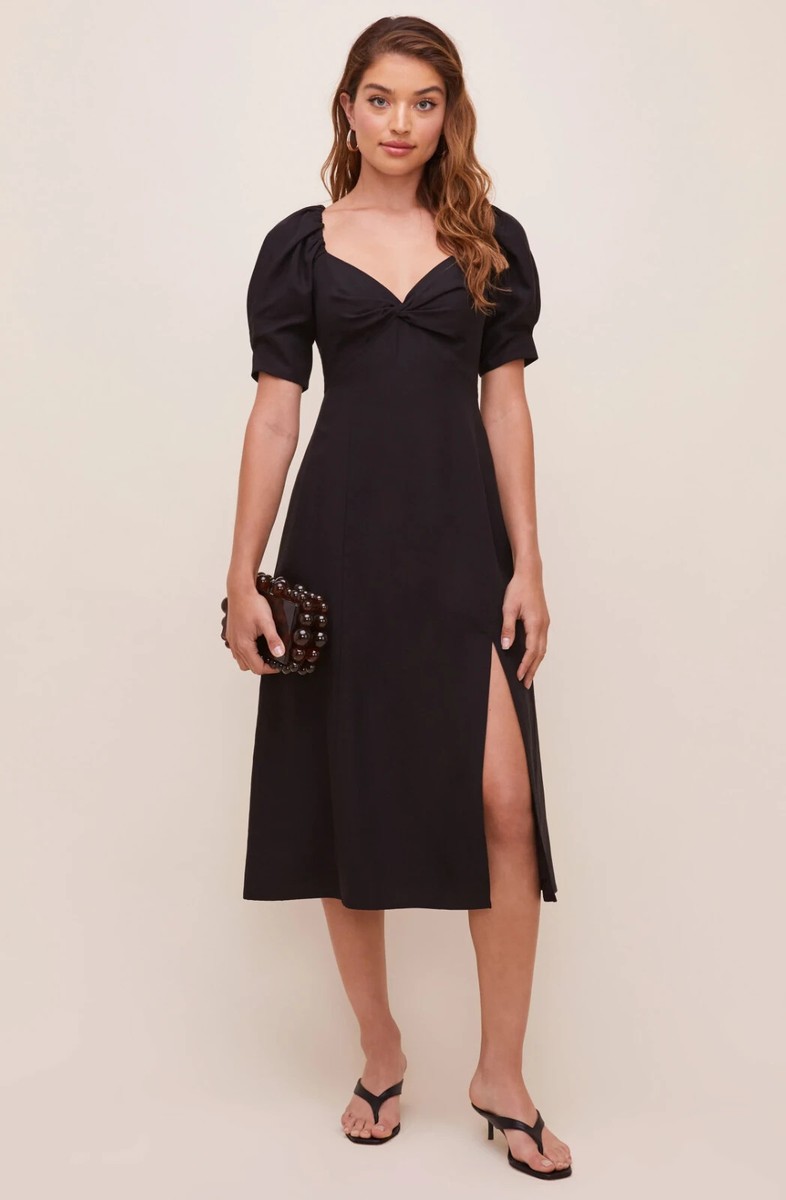 astr the label black midi dress ASTR the Label | Zaira Ruched Halter Midi Dress in Black