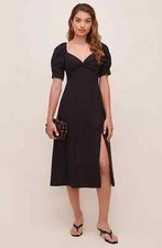 ASTR The Label L131719 Fern Puff Sleeve Black Midi Dress Women's Size M