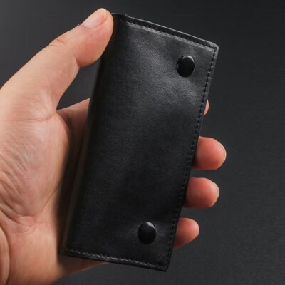 Leather Hand Roll Pouch Double Buckle Cigarette Pouch Portable Organizer Black