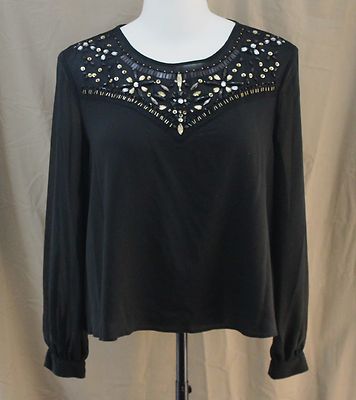 Bisou, Bisou, Large, Black Beaded Top, New with Tags