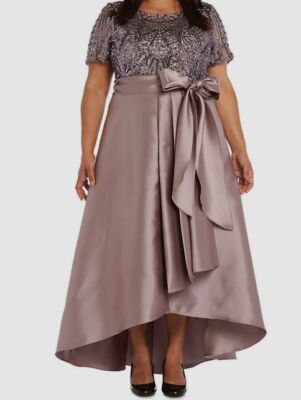 R & M Richards Women's Pink Sequin High Low Ballgown Dress Plus Size 20W