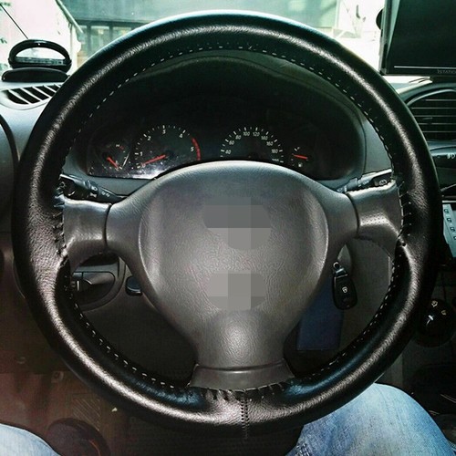 New Black Genuine Leather DIY Car Steering Wheel Cover With Needles and Thread - Picture 8 of 9