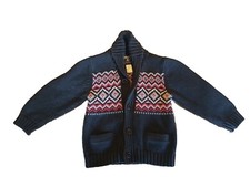 OshKosh B'gosh Boys 4T Button Up Cartigan Nordic Fair Isle Gray Red Sweater