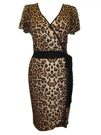 BNWT LADIES LEOPARD PRINT MOCK WRAP DRESS by Savida fully lined Size 8 18
