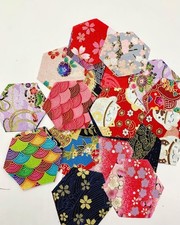 Pre-Cut Fabric Hexagons Japanese Style, 50 Pieces, Patchwork, Quilting