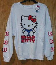 New Juniors Hello Kitty Oversized Sweatshirt sz Large White Bows -5493