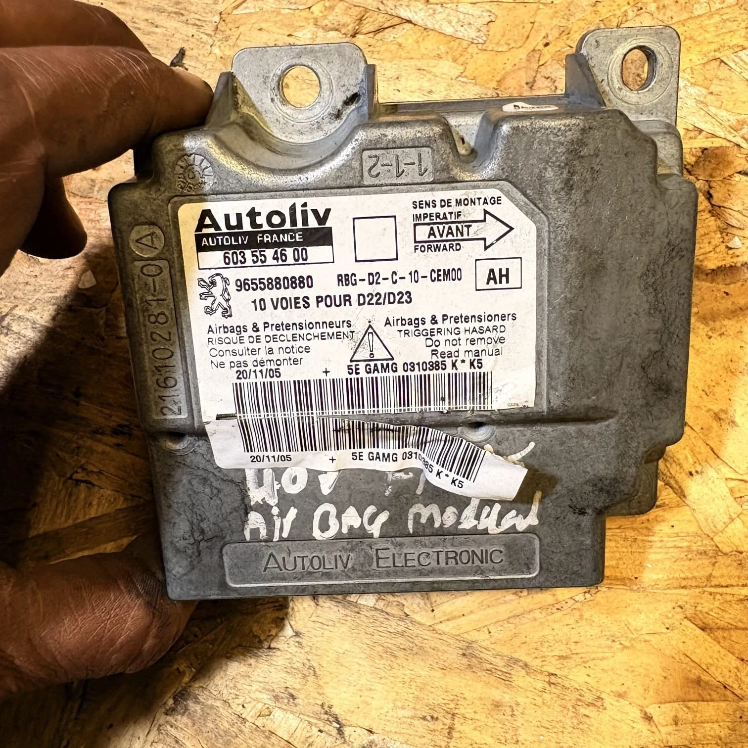 Actual label Peugeot 9655880880 Autoliv 603554600 AH