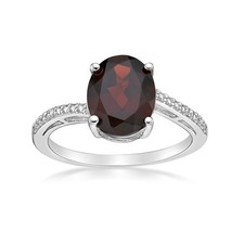 Elegant Birthstone Ring for Women 10x8 Oval Garnet 0.01 cts Diamonds Silver Sz 8