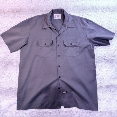 Dickies Men s Workwear Short Sleeve Button Front Shirt Gray XL Twill