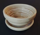 Vintage Small McCoy Ringed Tan Pottery Planter with Attached Saucer Tray 3"