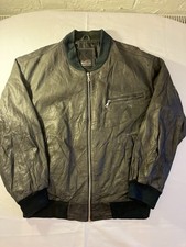 Vintage schwarze Leder Bomberjacke marineblau gerippter Besatz Herren Große XL 25” P2P