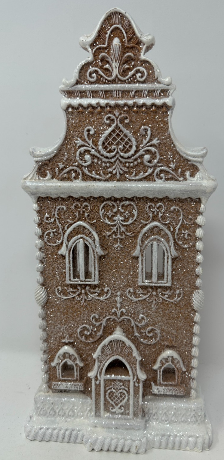 2D "Flat" Christmas Gingerbread Village House, Brown, Medium 13.5", NEW