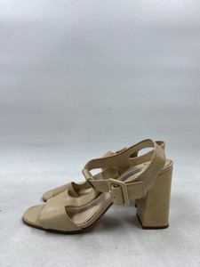 Prada Beige Patent Leather Slingback block Heel W 7