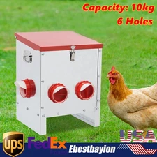 6-Hole Automatic Chicken Feeder Metal Poultry Feeder Weatherproof 22.05lbs Feed