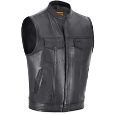 Dream Apparel Mens Leather Motorcycle Vest SOA Club Vest Black Biker Vest for...