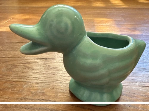 Vintage Easter McCoy Pottery Duck Ceramic Planter Figurine Jade Green 5" x 4"