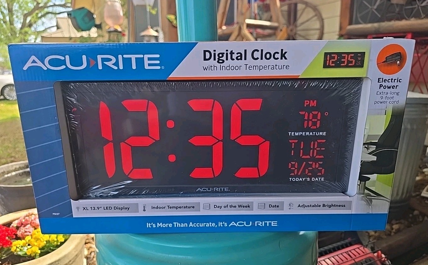 Large Digital LED Wall Clock W/Time, Date & Temperature for Home or Office, NEW