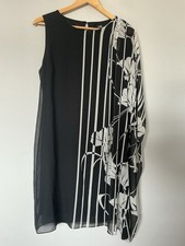 Wallis Size 12 One Sleeve Shift Dress Floaty Chiffon Layer Black Peephole Back