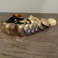 Vintage Medallion Waist Belt Gold Tone Metal Coin Stretch Elastic 30 80s