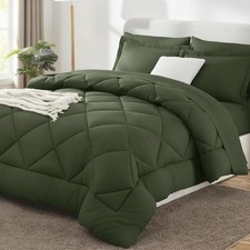 Machine Washable King Comforter Set - Olive Green Luxury Bedding for All Seasons