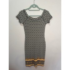 Farm Rio P XS Black Patterned Ribbed Womens Dress Print Midi Sheath