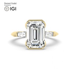 Emerald Diamond Trilogy Ring 14k Yellow Gold Labgrown 3.50 Ct Solitaire