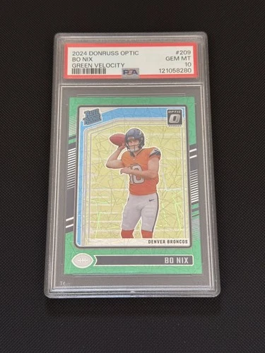 Bo Nix 2024 Donruss Optic Green Velocity RC PSA 10 Broncos Rookie QB
