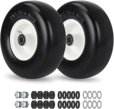 9X3.50-4 Flat Free Lawn Mower Tire and Wheel, Smooth Tread Tire for Zero Turn Mo