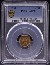 1859 Type 3 Gold Dollar Indian Princess PCGS AU58