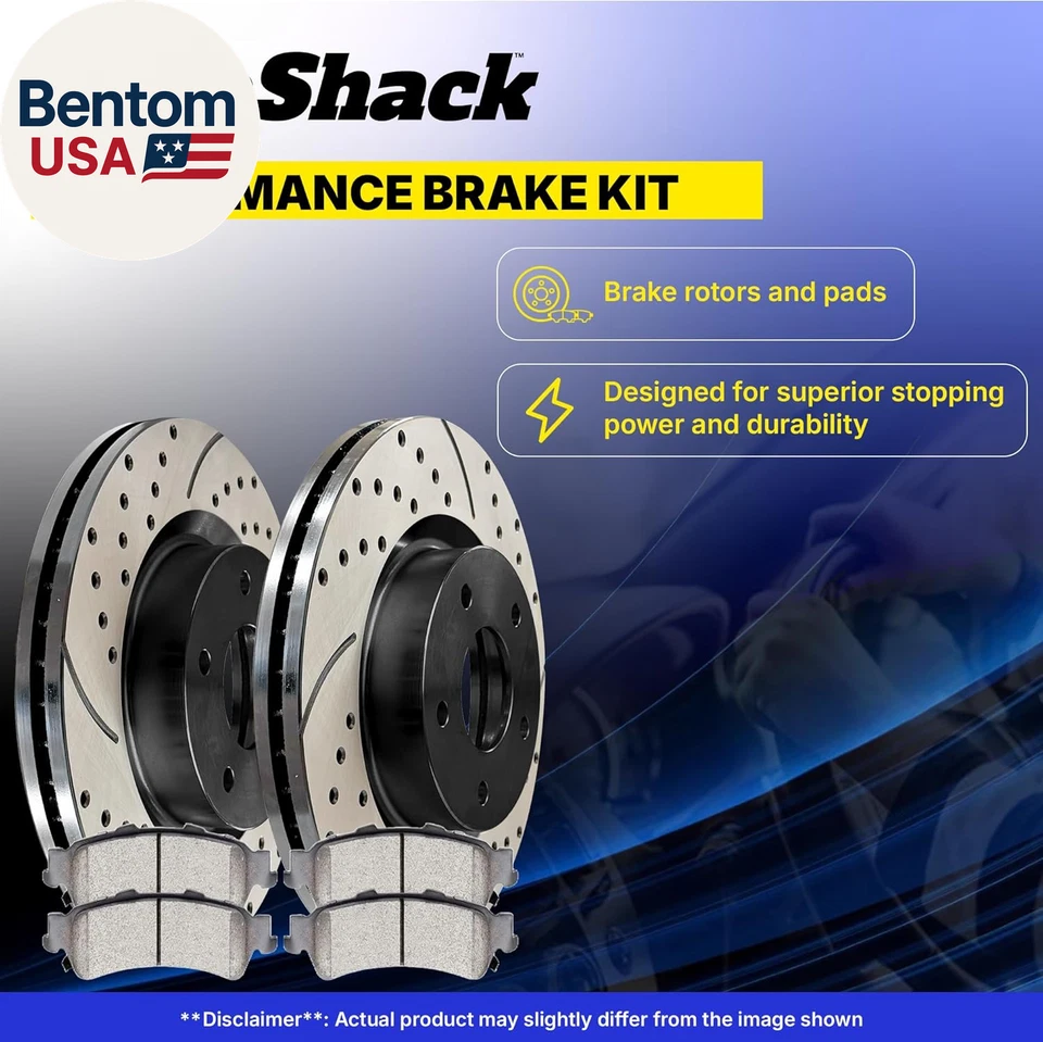 AutoShack Rotores de freno delanteros perforados y ranurados Pastillas de freno de cerámica | Repuesto Foto 3 de 4
